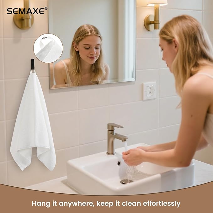 12-Pack White Cotton Hand Towels for Bathroom with Hanging Loops | Sink-side towels for drying hands and face, ideal for bathrooms, guest baths, powder rooms, OEKO-TEX certified, easy care