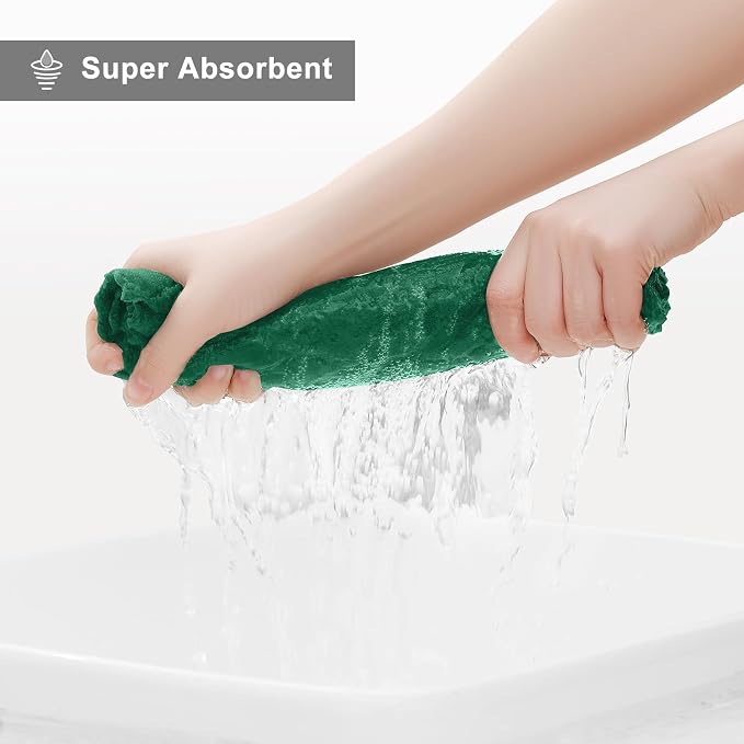 Homaxy 12 Pack Super Soft Absorbent Dish Cloths, 13" x 19", Dark Green | Coral Velvet, Nonstick Oil Fast Drying Microfiber Cleaning Cloth, No Lint Dishcloths for washing and drying