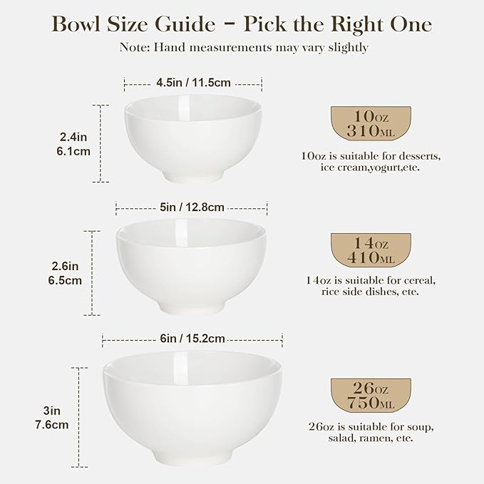 MALACASA 26 Oz White Ceramic Soup Bowls of 4, Cereal Bowls for Kitchen | Perfect for soup, cereal, dinner, noodles,ramen or fruit; scratch-resistant, stackable, microwave, oven & dishwasher safe