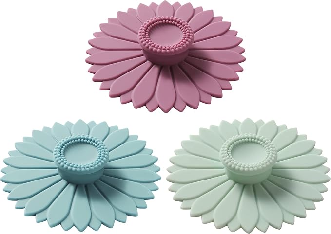Sunflower Silicone Cup Covers (Set of 3),Multicolored Silicone Lids | Mug Covers for Mugs, Cups, Tea Pots,Flexible Mug Covers，Hot Cup Lids for Coffee & Tea