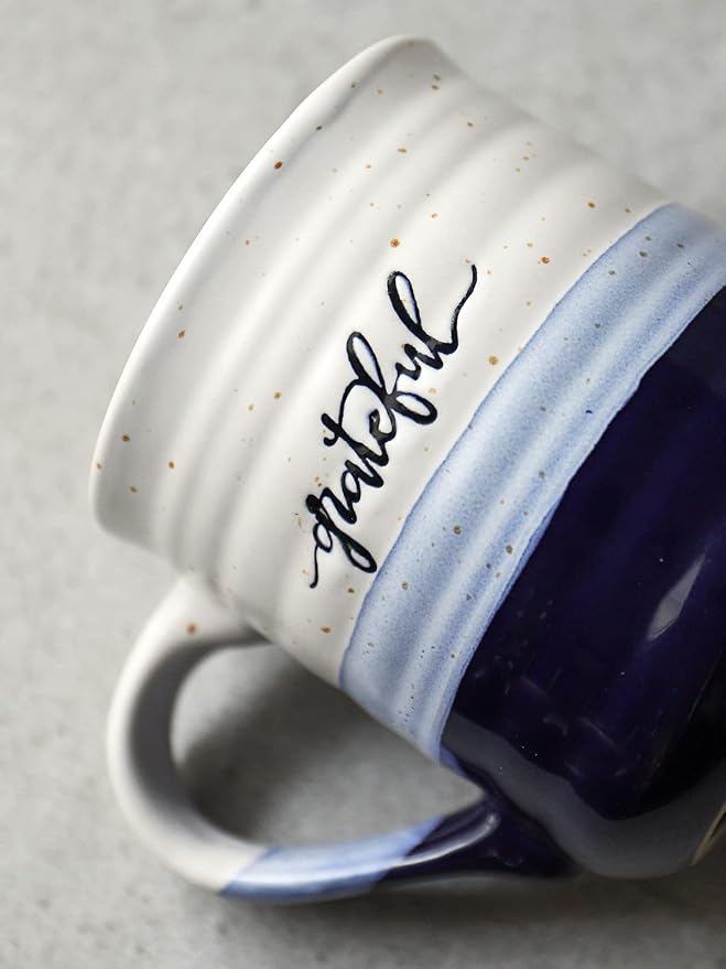 DOWAN 20 oz Coffee Mugs, Large Mugs with Word Blessed Grateful, Porcelain Coffee Cup, Thank You Gifts for Mom Dad, Set of 2