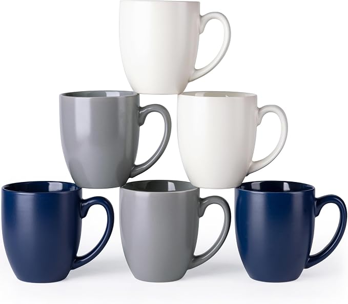 AmorArc 16 oz Coffee Mugs Set of 6, Large Ceramic Coffee Cups Set | Classic Coffee Mugs Set for Men,Women,Tea/Latte/Cappuccino/Cocoa. Dishwasher&Microwave Safe