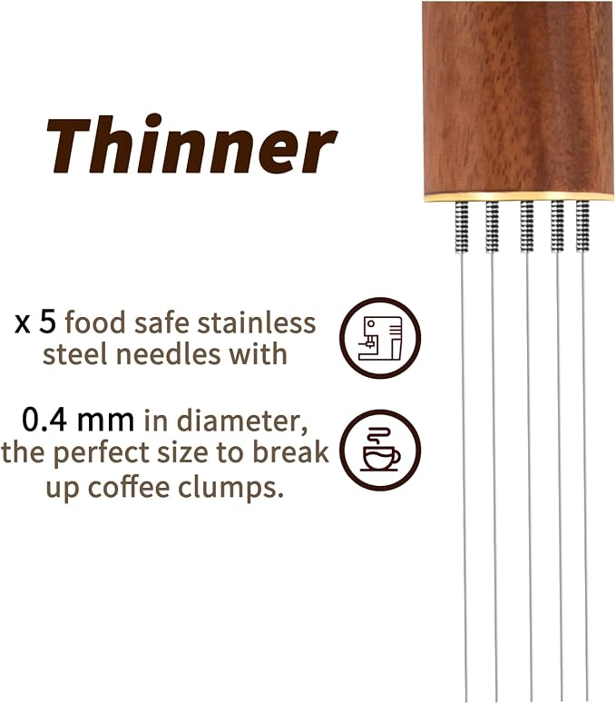 Zolunu Espresso Coffee Stirrer 5 Needles 0.4mm Espresso Distribution Tools, Natural Wood Handle and Stand