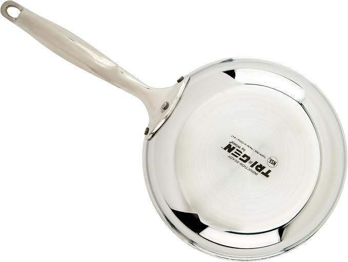 WINCO Tri-Ply Frying Pan, Silver | Large flat bottom for even heat distribution, Induction compatible, Steel, Great for Sauteing, Frying and Restaurant Kitchens