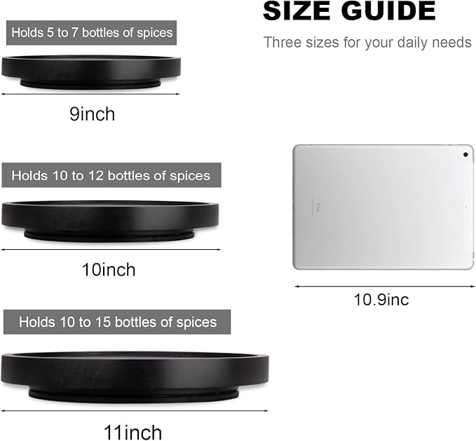 Wood Lazy Susan Turntable Kitchen Decor Round Table Tray, 11" Black | Waterpoof, Easy clean, Non-slip, Rotating Wooden Decorative Pantry Table Tray for Seasoning, spice, snack