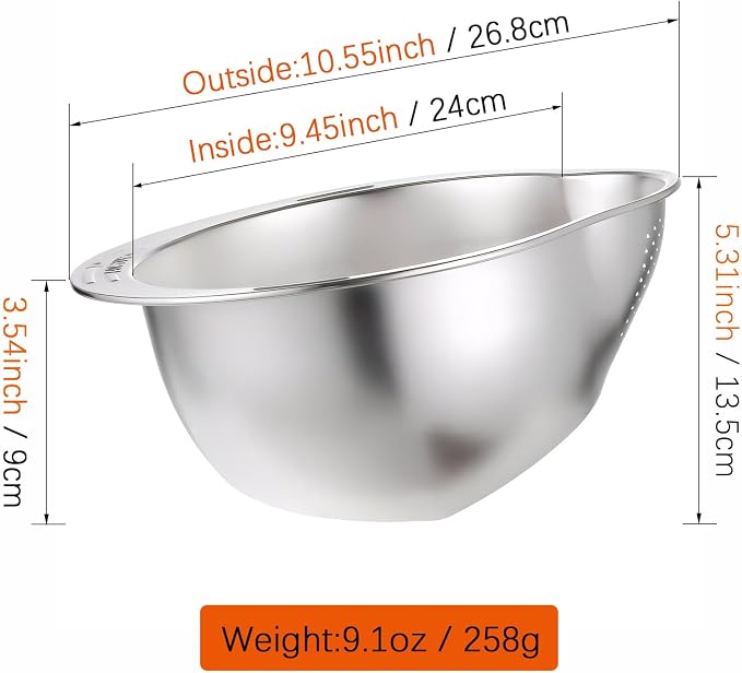 4-in-1 Rice Washing Bowl - Rice Washer Strainer Bowl - Stainless Steel Colander for Quinoa, Fruit and Vegetable Wash - Multi-Purpose Rice Strainer and Colander for Kitchen (1 Pack)