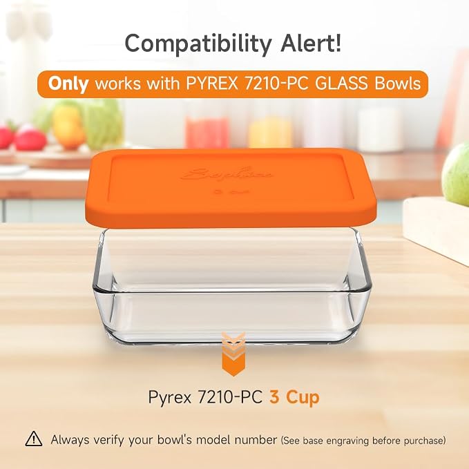 SOPHICO 3 Cup Rectangle Silicone Replacement Lids for Pyrex 7210-PC Glass | Food Grade Silicone, Leakproof、Airtight Lids, Dishwasher Microwave Safe