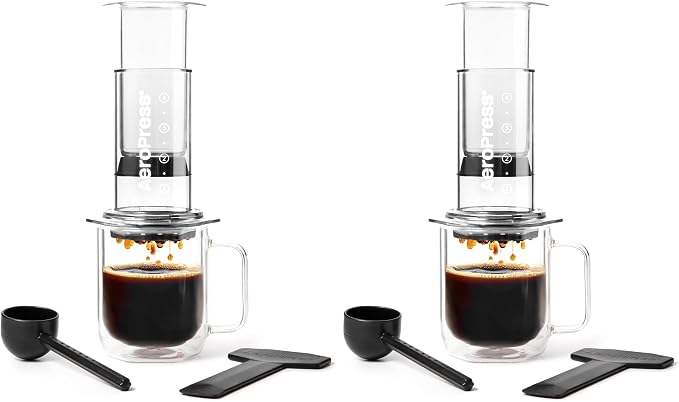 AeroPress Clear Coffee Press - All-in-One French Press, Pour-Over & Espresso Style Manual Brewer, 2 Min Brew for Less Bitterness, More Flavor, Small Portable Coffee Maker, Travel & Camping (Pack of 2)