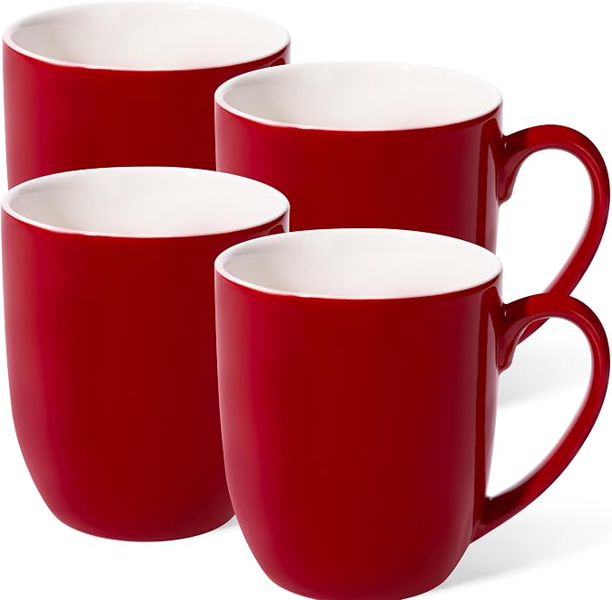 Urbanstrive 16 oz Large Coffee Mugs Set of 4 Ceramic Coffee Mug White Coffee Cups Tea Cups Idea Gift for Women Men House Warming Gifts New Home Office, Red 4 Pack