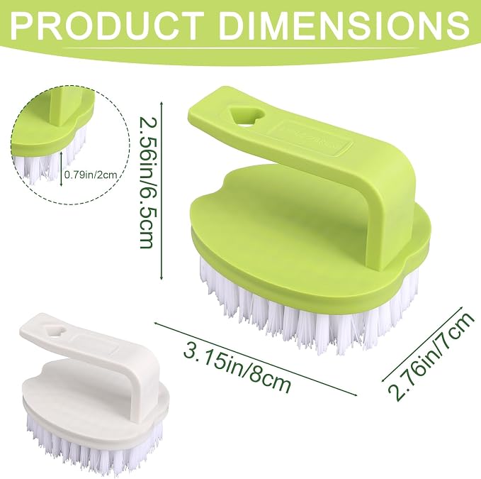 2pcs Vegetable Scrubber Brush, 3.15x2.76x2.56in/8x7x6.5cm PP Material Fruit and Vegetable Brush with Stiff Bristles and Handle for Fruits Potatoes Carrots Food(White & Green)
