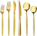 Astercook 24-Piece Gold Silverware Set with Steak Knives Flatware Set for 4 Food-Grade Stainless Steel Cutlery Set Mirror Polished Utensils Set Include Spoons and Forks for Home Kitchen Restaurant