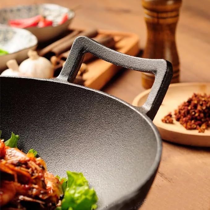 Cast Iron Wok with Lid, Cookware with Handles, Including Induction (12 inch with Lid)
