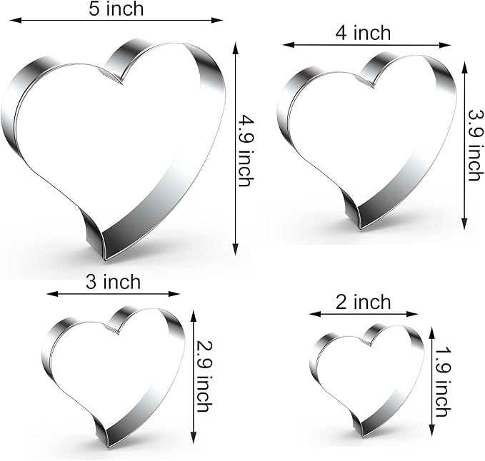 Heart Cookie Cutter Set Large/Small/Mini - 5 Inch, 4 Inch, 3 Inch, 2 Inch - 4 Piece Valentine's Heart Shaped Cookie Cutters Shapes Biscuit Molds for Baking - Stainless Steel