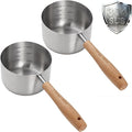 2PCS 1-1/2Cup(360ml) Dog Cat Food Scoop, Measuring Cup for Pets & Kitchen | 18/8(304) Stainless Steel, Long Wood Handle, Precise for Portion Control, Etched Scale, BPA Free, Dishwasher Safe