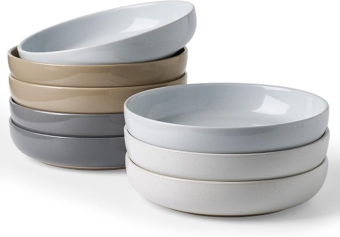 famiware Milkyway 33 oz Pasta Bowls Set of 8, Multicolor | Scratch-Resistant Stoneware Salad Bowls, Stackable, Dishwasher & Microwave Safe, Lead-Fre