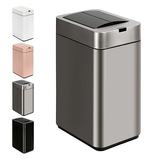 SYNCVIBE Slim Bathroom Trash Can, 2.6 Gallon, Butterfly Sensor Lid, Silver | Stainless Steel Garbage Can, Automatic Trash Bin, IPX5 Waterproof Wastebasket for Under Counter and Small Spaces