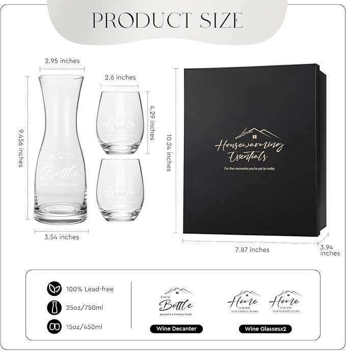 AW BRIDAL House Warming Gifts New Home Wine Glasses and Decanter Set, 2026 Closing Gifts for Home Buyers and Homeowner, New Apartment Gift Basket for Women Friend, First House Gift for Couple Newlywed