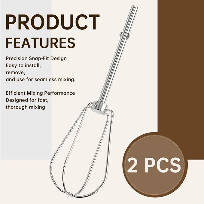 Hand Mixer Beaters Attachments for KitchenAid KHM Series | Paddle Stainless Steel Turbo Beater Replacement Parts Compatible with KHM512 KHM926 KHM7210 KHM6118 (Style B, 2 Pack)