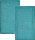 Hawmam Linen Teal Turquoise Bath Mats, 21 x 34 inches, Pack of 2-100% Ring Spun Cotton,[Not a Bathroom Rug] Banded Design, Highly Absorbent, Machine Washable for Bathroom Floor Towel