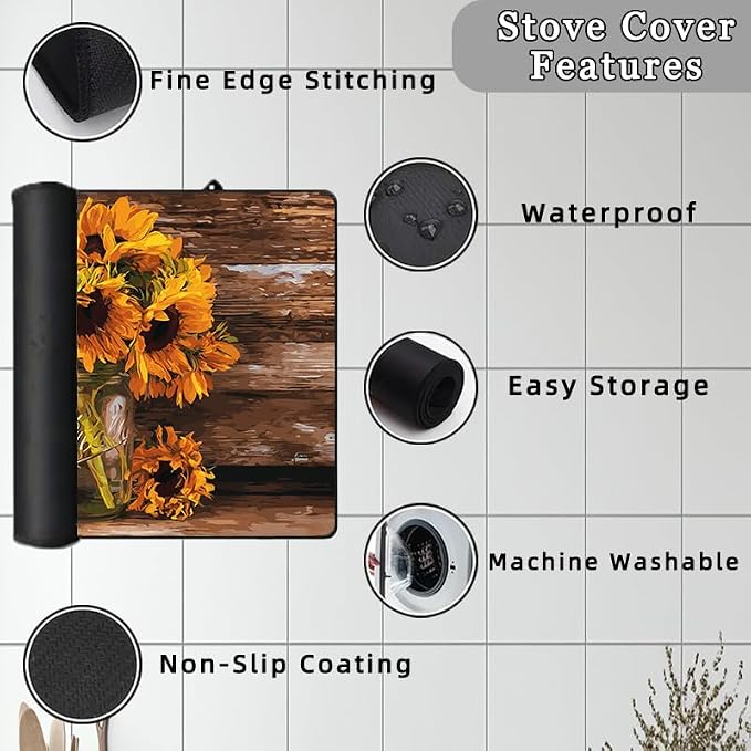 Vase of Sunflowers Electric Stove Top Cover Protector,Vintage Floral Plant Stove Top Covers for Gas Burners,Cooktop Mat for Ceramic Glass Cooktop Protector,Glass Top Stove Cover