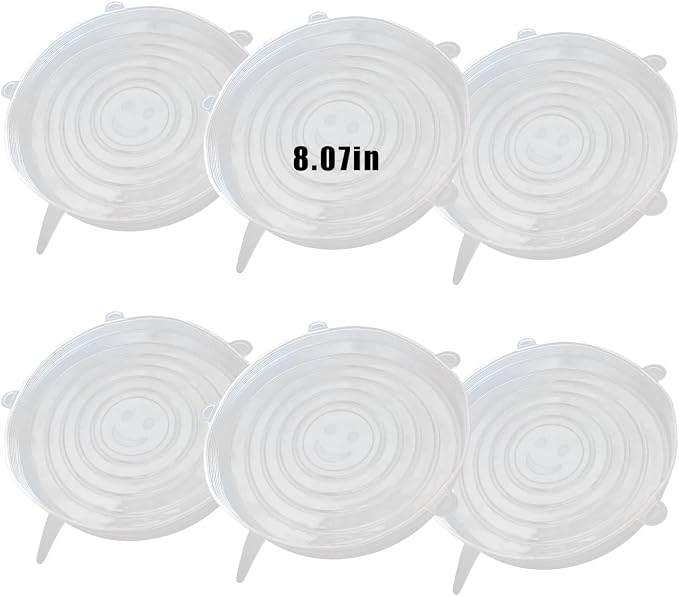 Silicone Stretch Lids, 6 Pcs, 8.07in | Reusable and Durable, Silicone Container Covers, Food Storage, Expandable Bowl Covers, Dishwasher & Freezer Safe