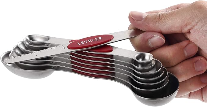 Spring Chef Magnetic Measuring Cups & Spoons Set of 15, Patented, Red | Stackable Stainless Steel Measuring Cups & Heavy Duty Metal Measuring Spoons with Levelers for Dry & Liquid Ingredients