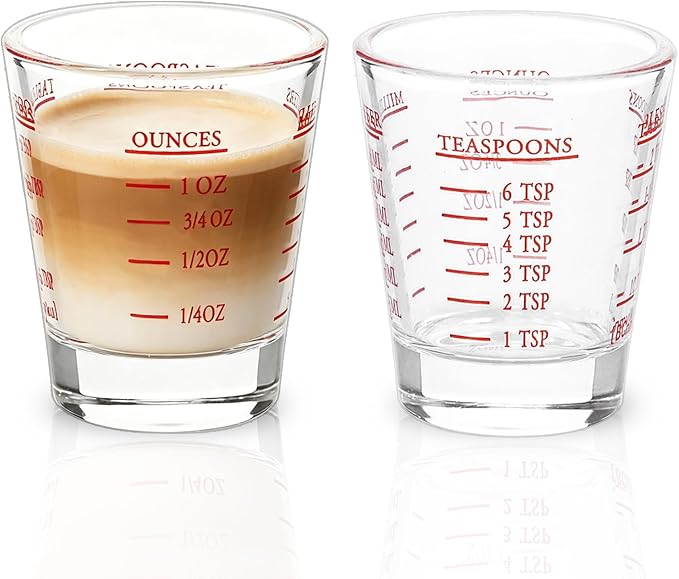 Shot Glasses Measuring cup Espresso Shot Glass Liquid Heavy Wine 2 Pack 26-Incremental Measurement 1oz, 6 Tsp, 2 Tbs, 30ml (2 pack-red)