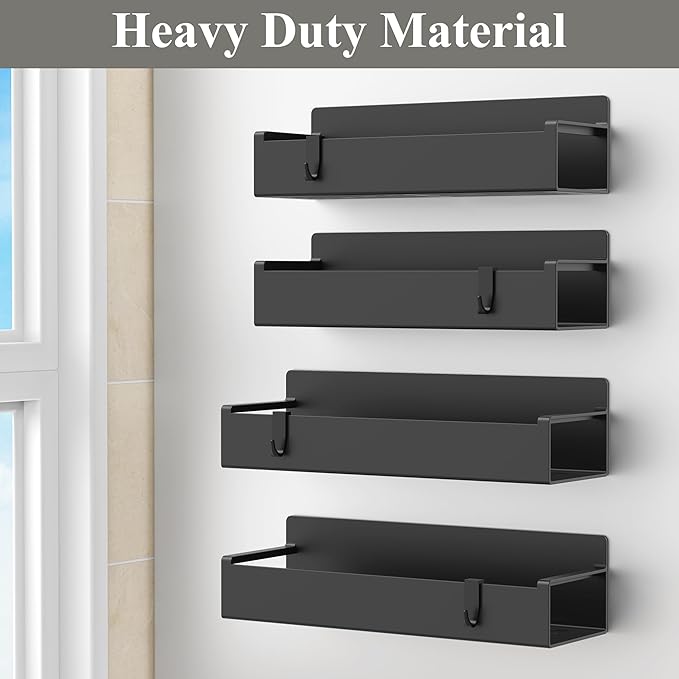 4 Pack Magnetic Spice Rack Organizer for Refrigerator and Oven, Black Fridge Organizers and Storage for Kitchen | Kitchen Magnetic Shelf for Fridge, Spice Organizer and Storage, Baby Bottle Holder for Fridge, Magnetic Tea Bag Organizer