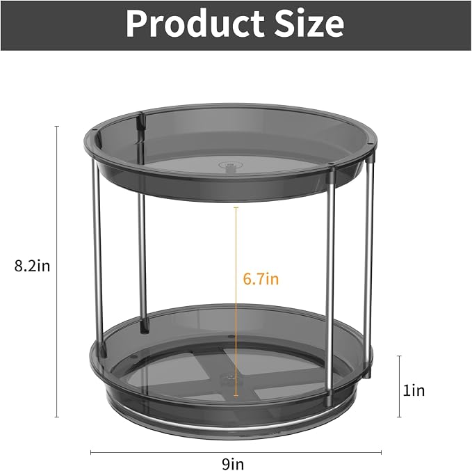 Rotating Makeup Organizer, Perfume Skincare Holder, 2 Tier 9 Inch, Gray | 360° Smooth Spinning Vanity Tray, Large Capacity, Space-Saving Cosmetics Storage for Bathroom Countertop, Dresser