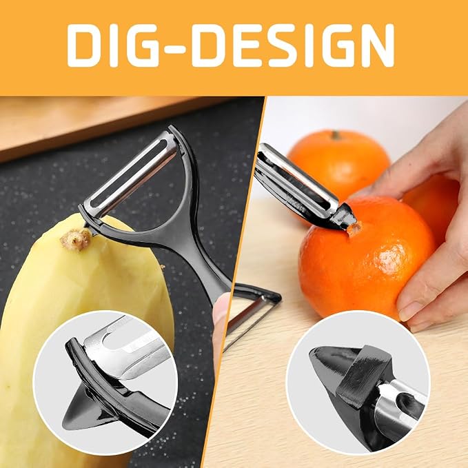 Vegetable Peeler, Potato Peelers for Kitchen Stainless Steel Multi-function Set Fruit Peeler For Kitchen and Household Tools Y & I Shape Swivel Blades for Fruit Vegetables(Black)