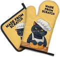 DYJYBMY Made from Scratch Funny Cat Oven Mitts and Pot Holder Set, Funny Kitchen Gadgets for Women Cat Lover, Birthday Gifts for Bake Lover Chef Cat Mom, Baking Gifts for Mom Wife Sister BFF Friend