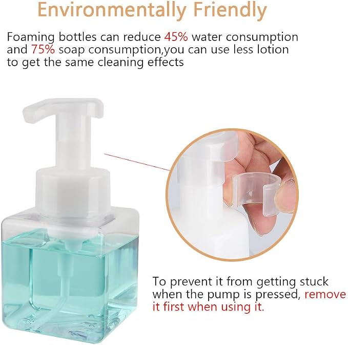 Foaming Soap Dispenser, 9oz Plastic Refillable Pump Bottle, 2 Pack, Clear | Hand Dispenser for Liquid Soap, Shampoo & Body Wash – Saves Soap with Rich Foam, Reusable, Easy to Refill, BPA-Free