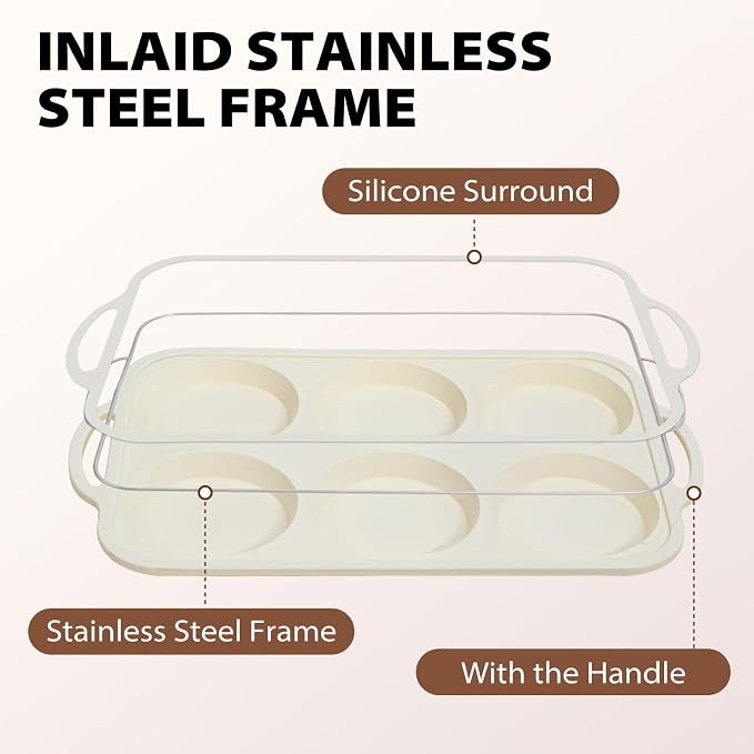 Nonstick Silicone Muffin Top Pan: 4 Inch Jumbo Silicone Egg Molds Frame | with Metal Frame for Baking Breakfast Sandwiches/English Muffins Egg Bites Hamburger Buns - Oven Housewife Toeusog