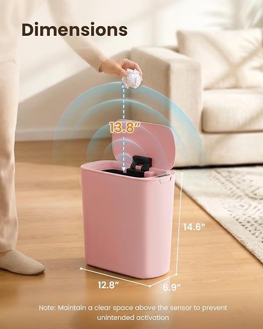 Cesun 5 Gallon Automatic Bathroom Trash Can with Lid, Pink, Touchless | Motion Sensor, Slim, Small Smart Garbage Bin, Plastic, Battery Operated, Manual Button, for Office/RV/Bedroom/Living Room
