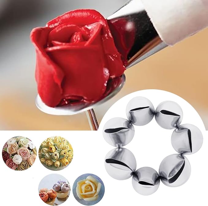 8 Pcs Rose Flower Piping Tips Set,Petal Icing Tips,PipingRose Nozzle,Stainless Steel Cake Decorating Pastry Tools, for CakeDecorating,with A Cleaning Brush (Rose-8pcs)