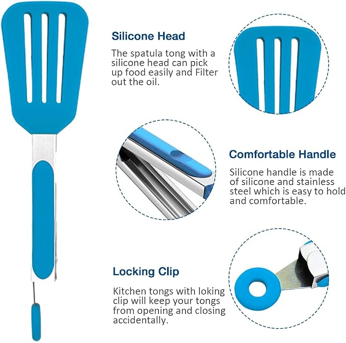 7 Inch Mini Serving Tongs with Silicone Tips Set of 3(Blue) | Stainless Steel Handle, Non-Scratch, Heat Resistant