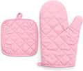 Oven Mitts and Pot Holders Sets, 2 Pcs Heat Resistant 500 °F, Extra Thicken Long Kitchen Cotton Oven Mitt Pot Holder for Cooking Baking Grilling (Pink)