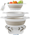 Gevoli Collapsible Colanders (3 Pack Set) Food Strainers with Over-Sink Water Draining Base for Pasta Fruits and Vegetables, White/Beige (3 Sizes, 3QT, 4QT and 5 Quart)