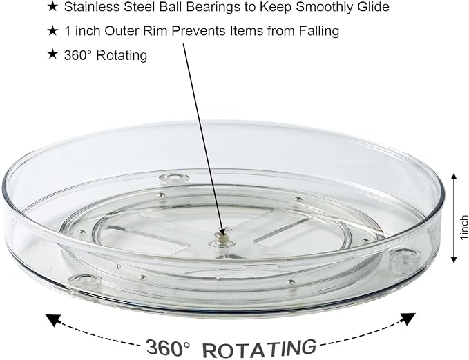 Lazy Susan Turntable Food Storage Container for Cabinets, Pantry, Refrigerator, Countertops, BPA Free - Spinning Organ-izer Rack for Spices, Condiments, Baking Supplies - 9" Round，Clear