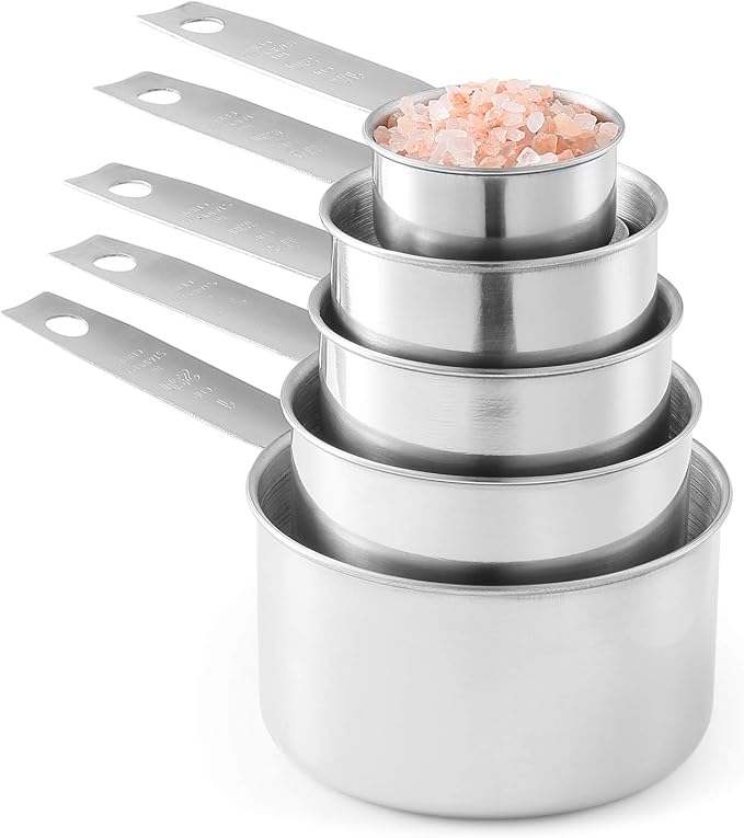 Laxinis World Stainless Steel Measuring Cups and Spoons Set, 10-Piece | Satin-brushed Steel, Engraved Metric and US Standard Markings, Elongated Handles, Nesting Ring Storage, and Dishwasher Safe