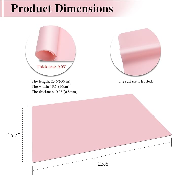 Silicone Craft Mats, YACEYACE 2Pcs 24"x 16" Large Silicone Mat, Pink Silicone Craft Mats for Paiting, Jewelry,Heat Resistant, Kitchen Counter