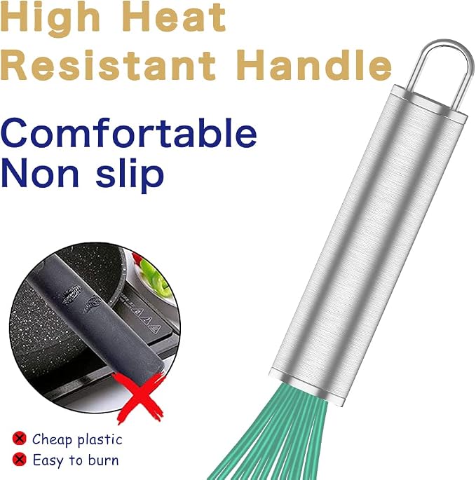 OYV Teal Silicone Whisk Set of 3, 8/10/12 Inch, Non-Scratch, Aqua | BPA-Free Silicone, Heat Resistant Up to 480°F, Stainless Steel Core, Dishwasher Safe, Nonstick-Safe