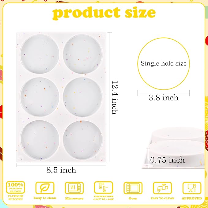 HUAKENER 3 Pcs Silicone Muffin Top Pan for Baking, 4 Inch Round Baking Mold | Non-Stick Silicone Egg Molds for Mini Cake, Muffin Top, Dessert, Hamburger, Sandwiches Making