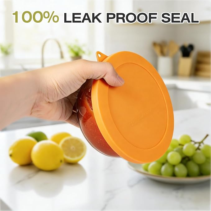 Silicone Lids Replacement for Snapware 7201R 4 Cup Round Glass Storage Containers (Containers Not Included) (Yellow - 4 Pack)