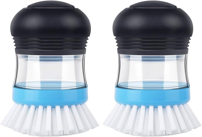 MR.SIGA Soap Dispensing Palm Brush, 2 Pack, Navy/Blue | Dish brush with soap dispenser, palm scrubber, palm scrub brush, ideal for kitchen and dishes cleaning