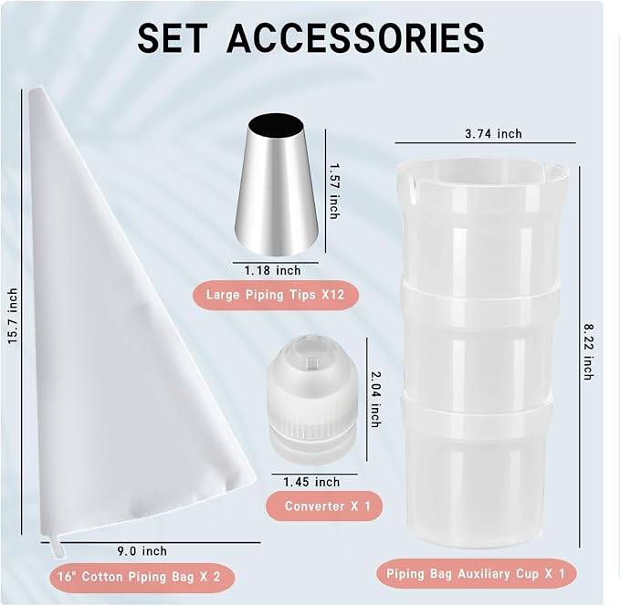 16PCS Large Piping Tips Set, Stainless Steel frosting tips | Reusable cotton piping bag and auxiliary cup, Cake Decorating Tips Set for Cake Decorating, Cupcakes, Cookies, DlY pastries