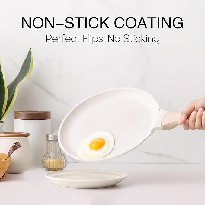 Kordisen Crepe Pan Nonstick, 12 Inch Healthy Coating Comales para Tortillas Dosa Pan with Spreader, Induction Compatible, PFOA Free (White)