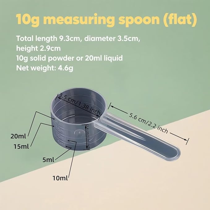 10g/20ml Measuring-Spoons Scoop for Creatine,Powders,Cooking,Recipes,Lab,Food Grade PP Material,BPA-free,Meets FDA Standards，2-Packs(With milliliter scale marking) Transparent