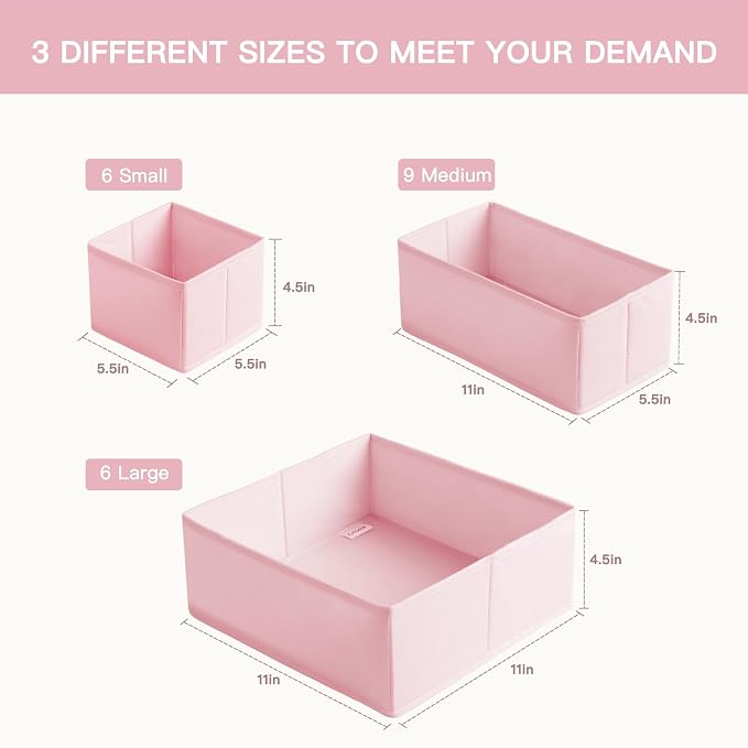 Drawer Organizer Clothes, 21 Pack Dresser Organizer for Baby Clothes, Underwear, Sock - Foldable Closet Organization and Storage Dividers Bins for Nursery, Bedroom (Pink)