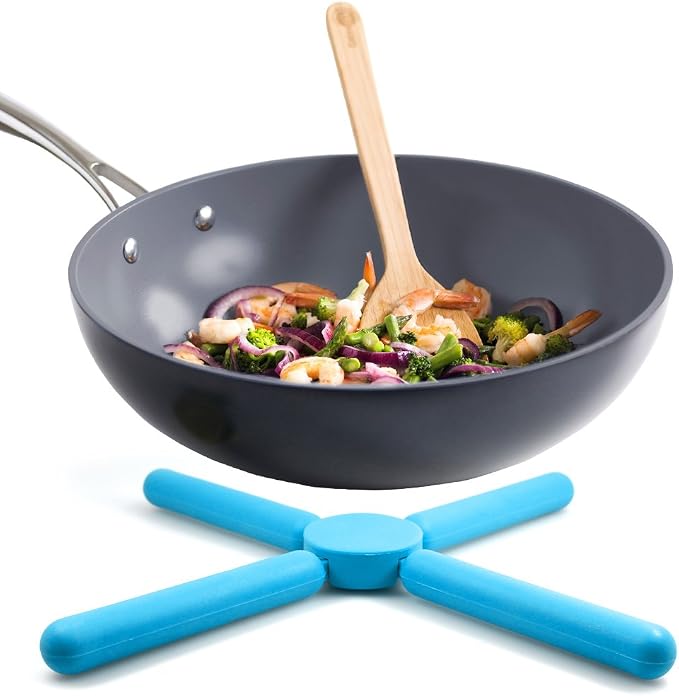 SourceTon 6 Pack Non-Slip Foldable Silicone Trivets in Cute Colors, Silicone Pot Holder, Hot Pad, Pot Holder, Free Bonus Spoon Rest/Balloon Whisk Rest